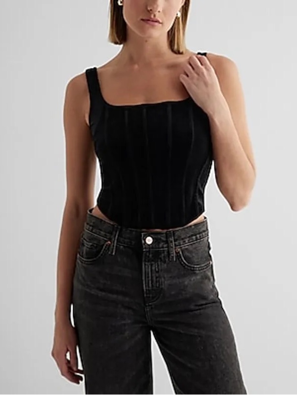 NEW Express Body Contour Velvet Corset Cropped Tank Top Bustier Small Black NWT